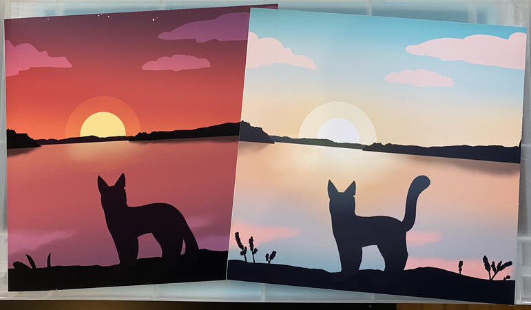 Sunset and sunrise cat print